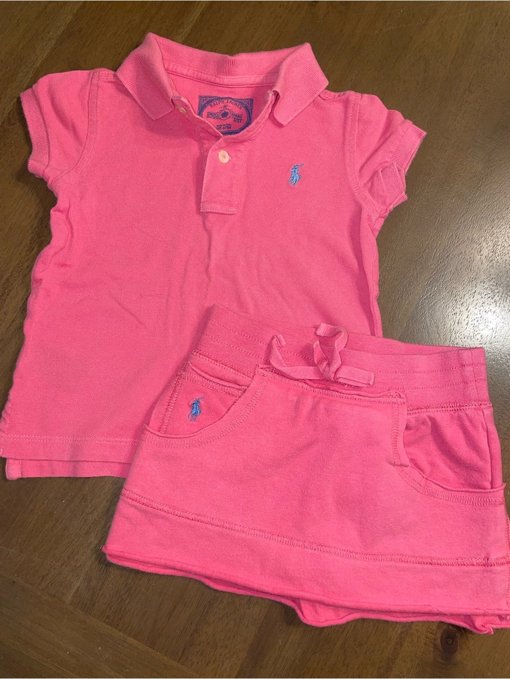Ralph Lauren Vintage Style Girls Bright Pink Polo Shirt and Skort Set